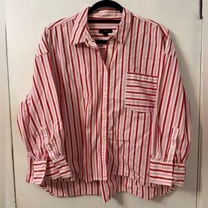 J. Crew Red, White & Pink Striped Woman's Button-Up Shirt